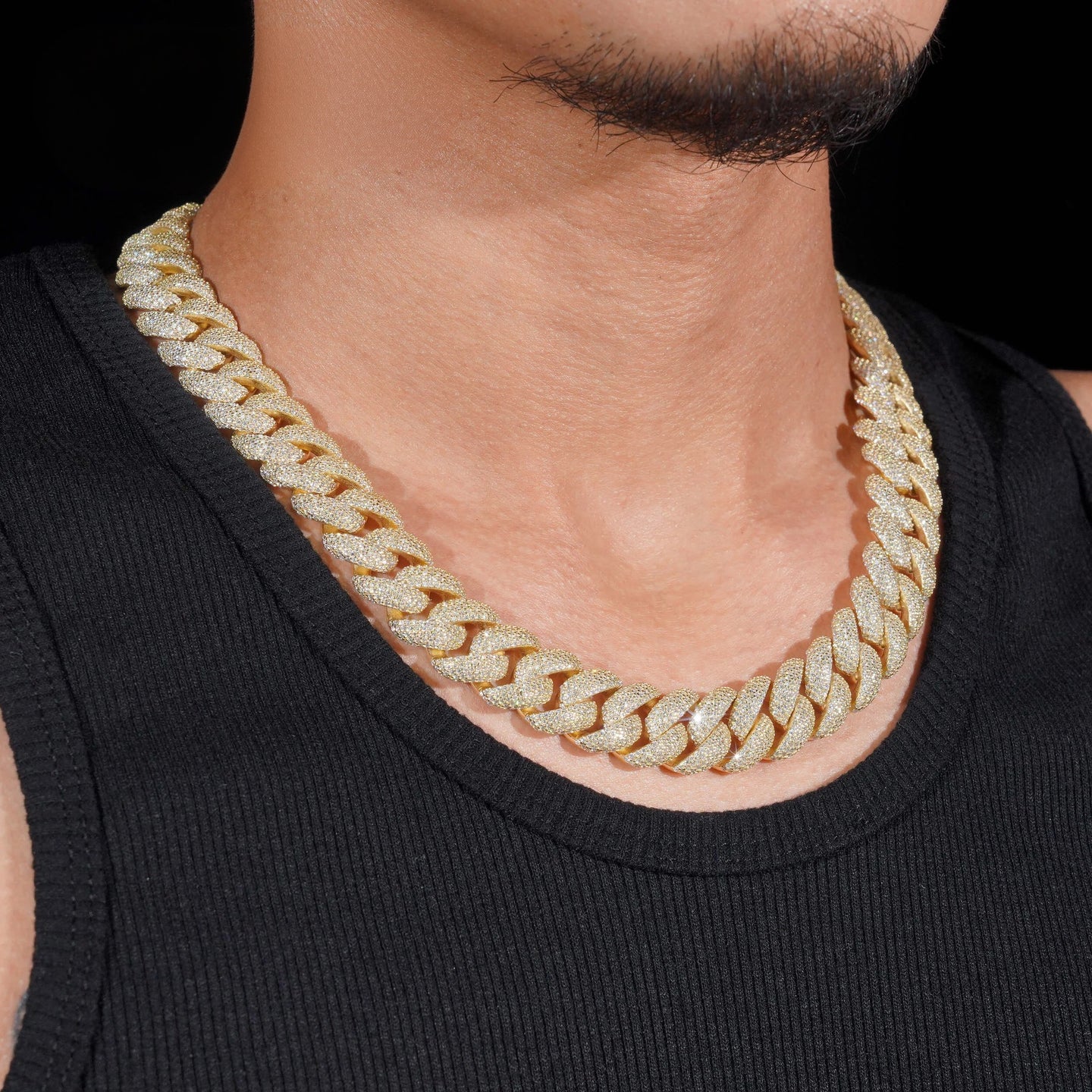 Rapper Hip Hop Jewelry 16mm 5 Rows Stones Solid 925 Sterling Silver Gold Plated Iced Out Moissanite Miami Cuban Link Chain