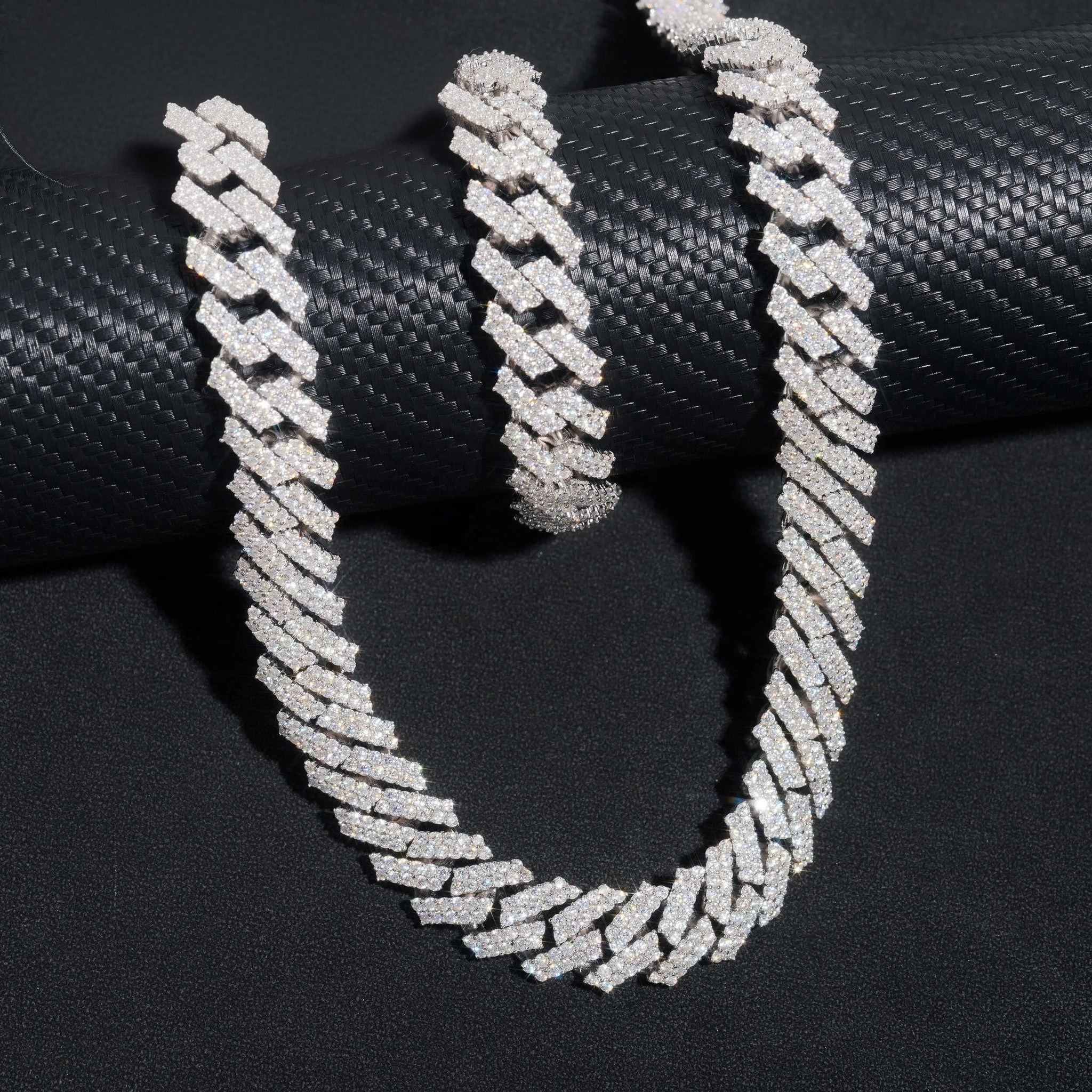 Shining Moissanite Hip Hop Jewelry 15mm 2rows Design Sterling Silver Gold Plated Diamond Moissanite Cuban Link Chain
