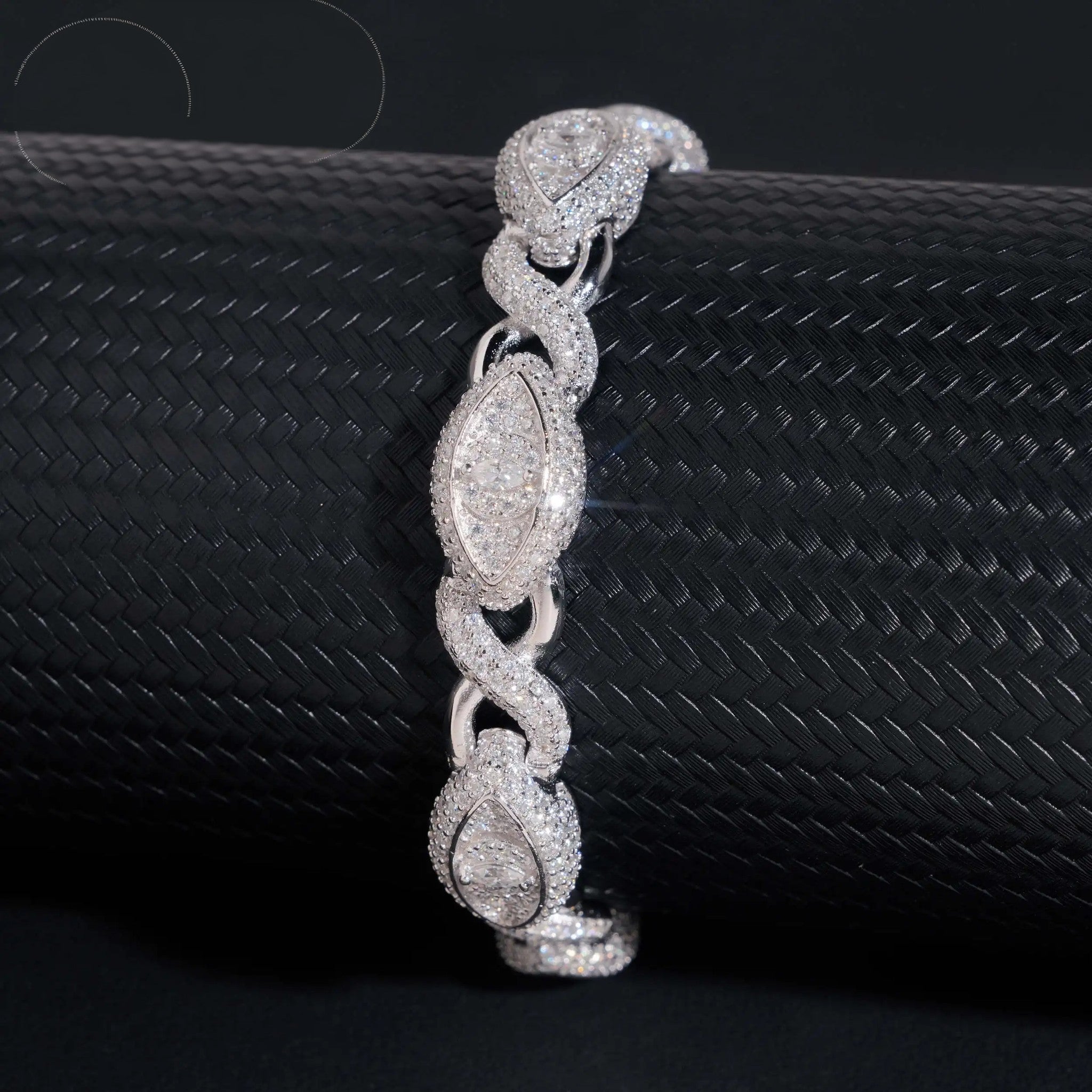 Real 925 Sterling Silver Gold Plated Hip Hop VVS Lab Diamond Moissanite Infinity Cat Eye Cuban Link Chain Bracelet