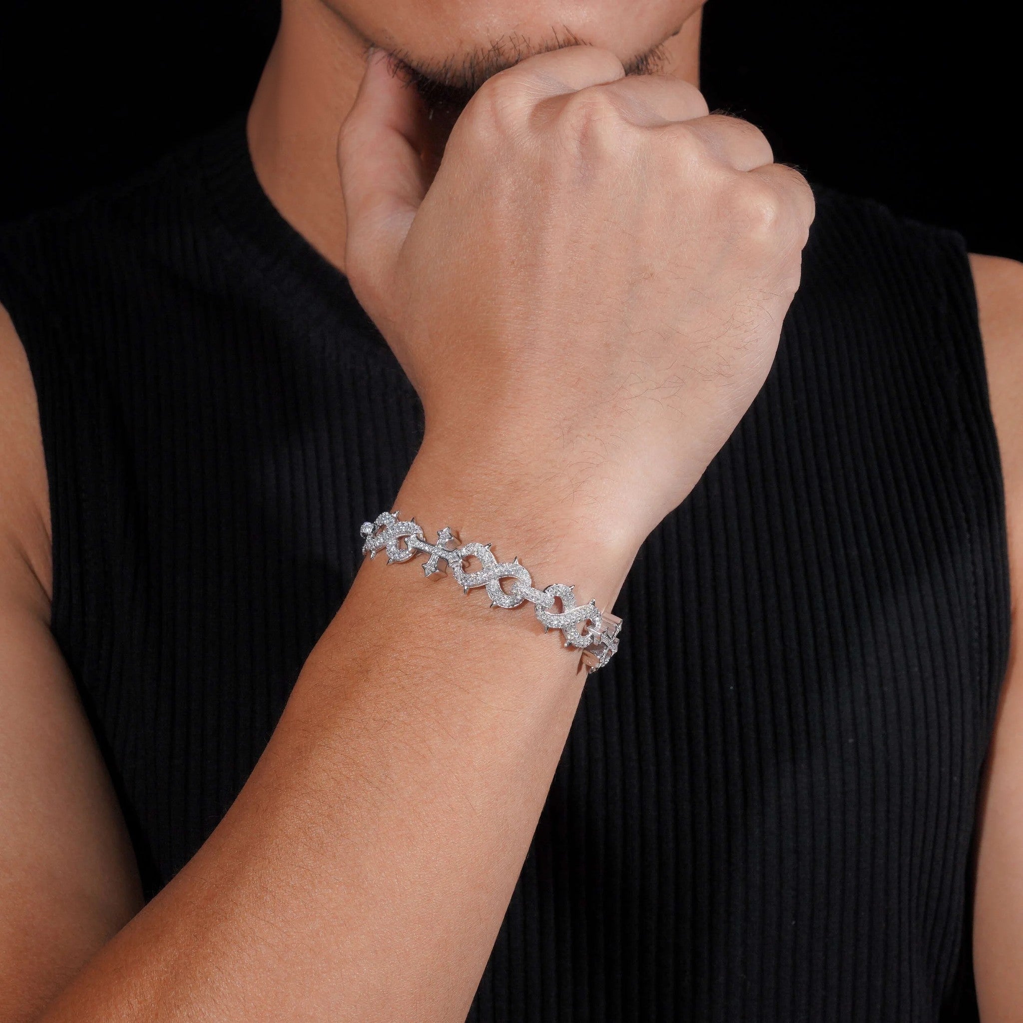 Factory 15MM Width Hip Hop Jewelry Real Silver 925 Gold Plated VVS Lab Diamond Moissanite Infinity Cuban Link Chain Bracelet