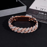 Hip Hop High Quality Iced Out Moon Shape 925 Silver Two Tone 13mm Moissanite Cuban Link Bracelet