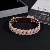 Hip Hop High Quality Iced Out Moon Shape 925 Silver Two Tone 13mm Moissanite Cuban Link Bracelet