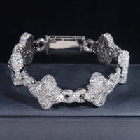 Hot Selling Hip Hop Style Rapper 925 Sterling Silver Men Infinity Cuban Link Moissanite Clover Bracelet
