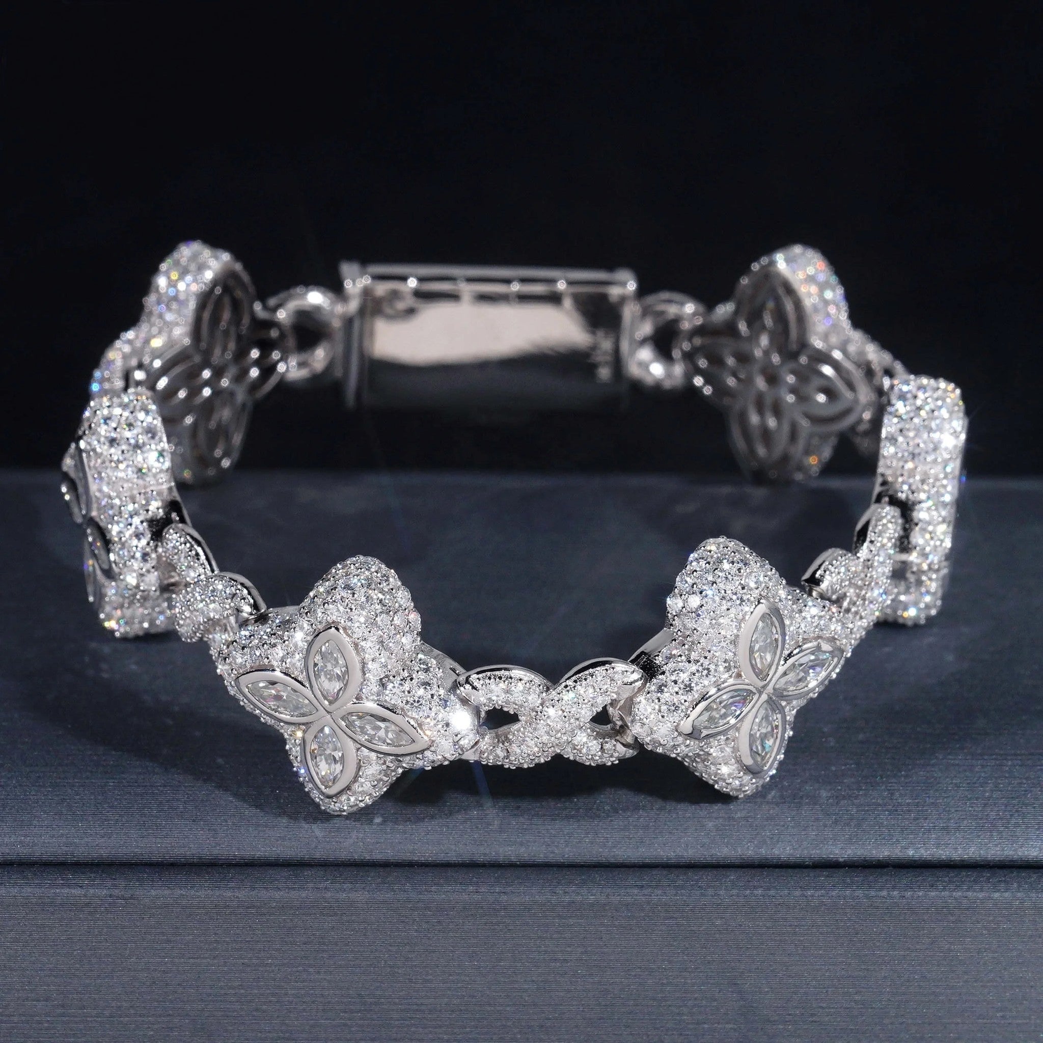 Hot Selling Hip Hop Style Rapper 925 Sterling Silver Men Infinity Cuban Link Moissanite Clover Bracelet