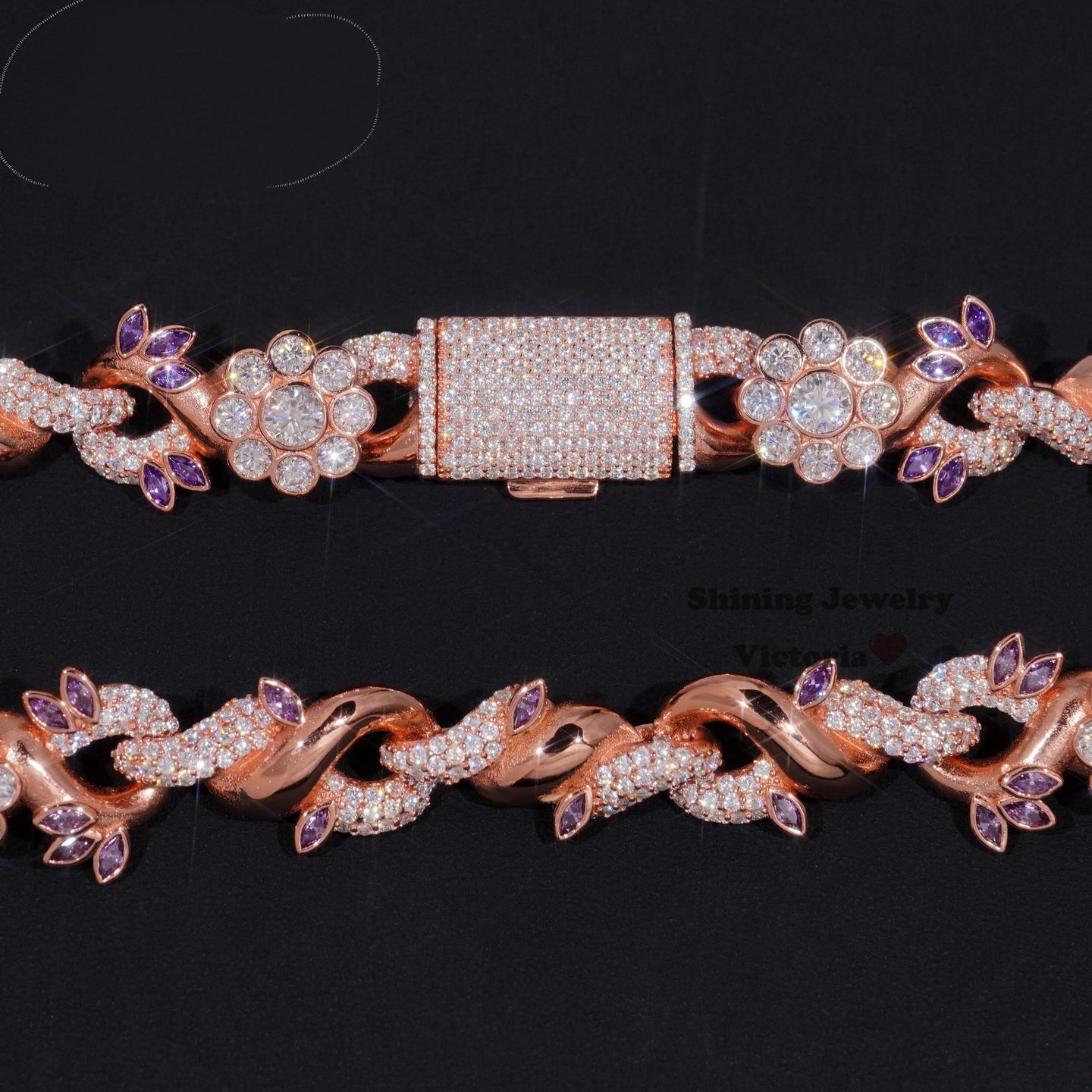 Pass Diamond Tester Rose Gold VVS Moissanite Lab Diamond Silver 925 18MM Flower Cuban Hip Hop Iced Out Jewelry Cuban Link Chain