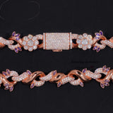 Pass Diamond Tester Rose Gold VVS Moissanite Lab Diamond Silver 925 18MM Flower Cuban Hip Hop Iced Out Jewelry Cuban Link Chain