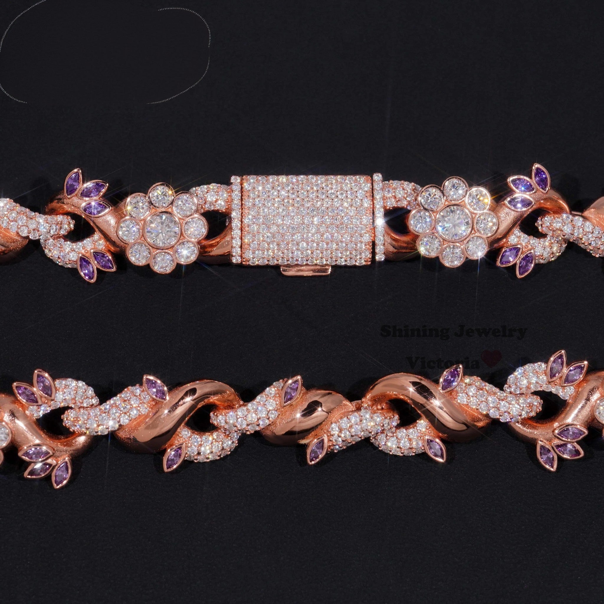 Pass Diamond Tester Rose Gold VVS Moissanite Lab Diamond Silver 925 18MM Flower Cuban Hip Hop Iced Out Jewelry Cuban Link Chain