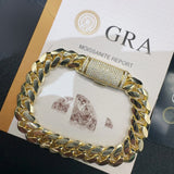 Fashion Sterling Silver 925 VVS Moissanite Lab Diamond Clasp Hip Hop Jewelry 14K Real Gold Plated Cuban Link Chain Bracelet