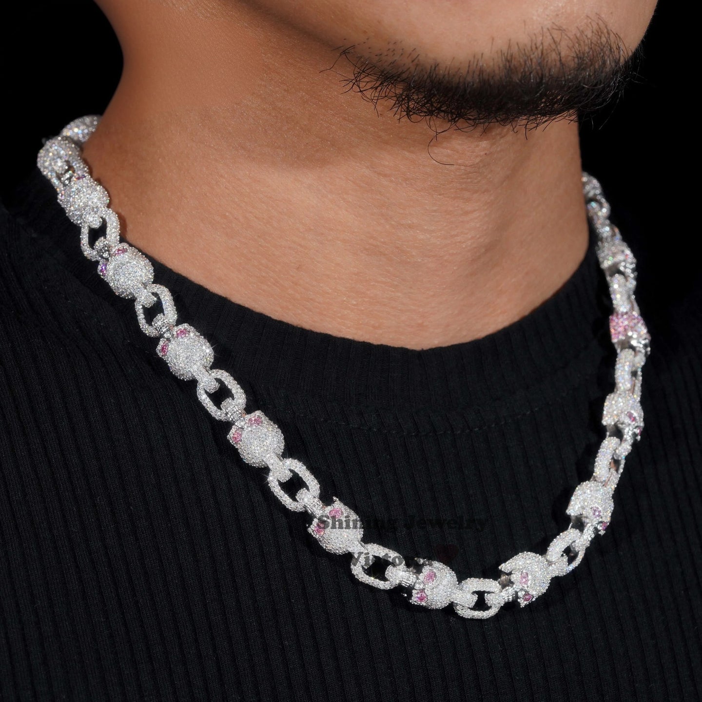 New Trendy Iced Out 13MM Figaro Chain 925 Sterling Silver VVS Moissanite Diamond Cuban Link Chain Men Necklaces