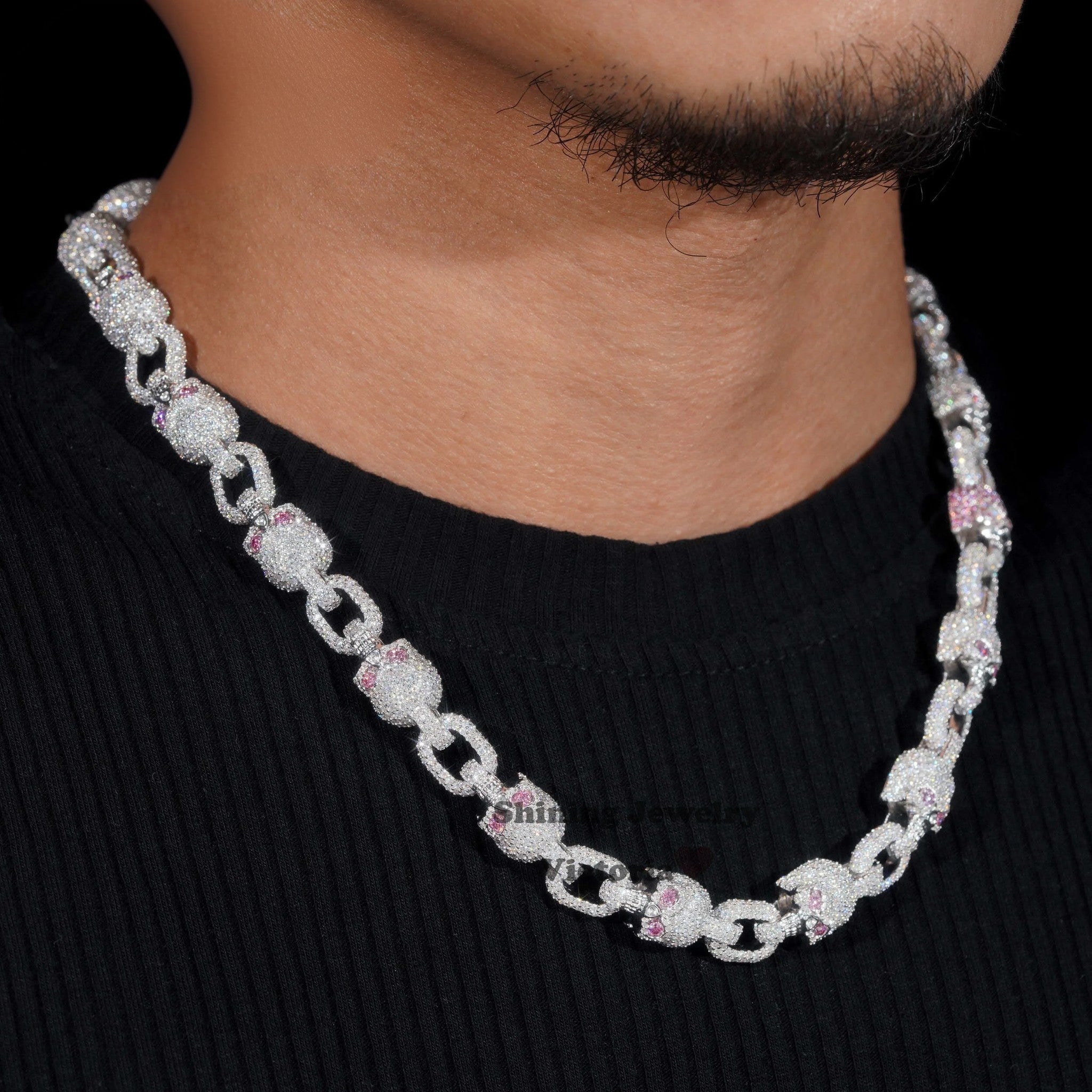 New Trendy Iced Out 13MM Figaro Chain 925 Sterling Silver VVS Moissanite Diamond Cuban Link Chain Men Necklaces
