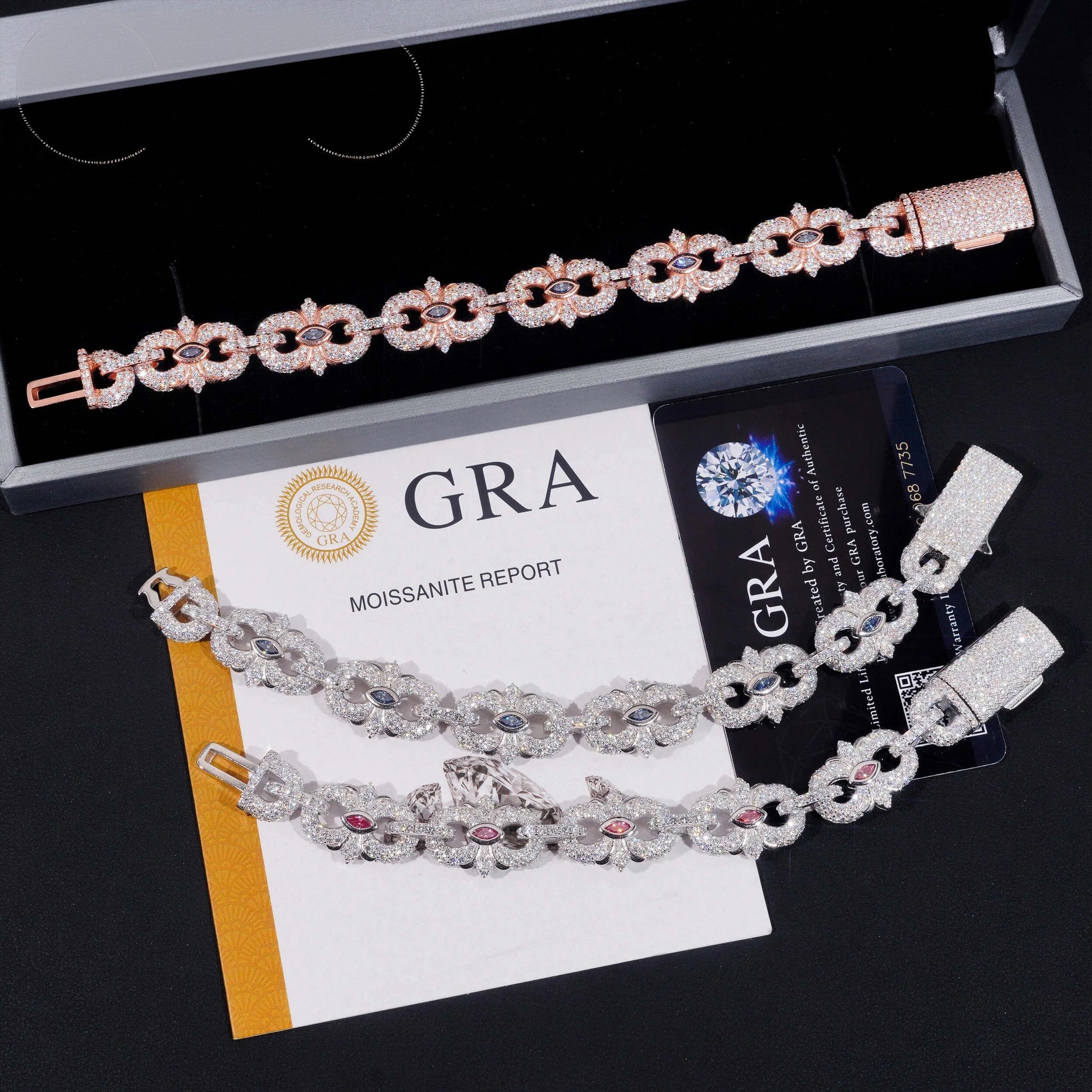 New Arrivals Iced Out Royal Blue Pink Marquise Hip Hop Infinity 16.5mm 925 Sliver VVS Moissanite Bracelet