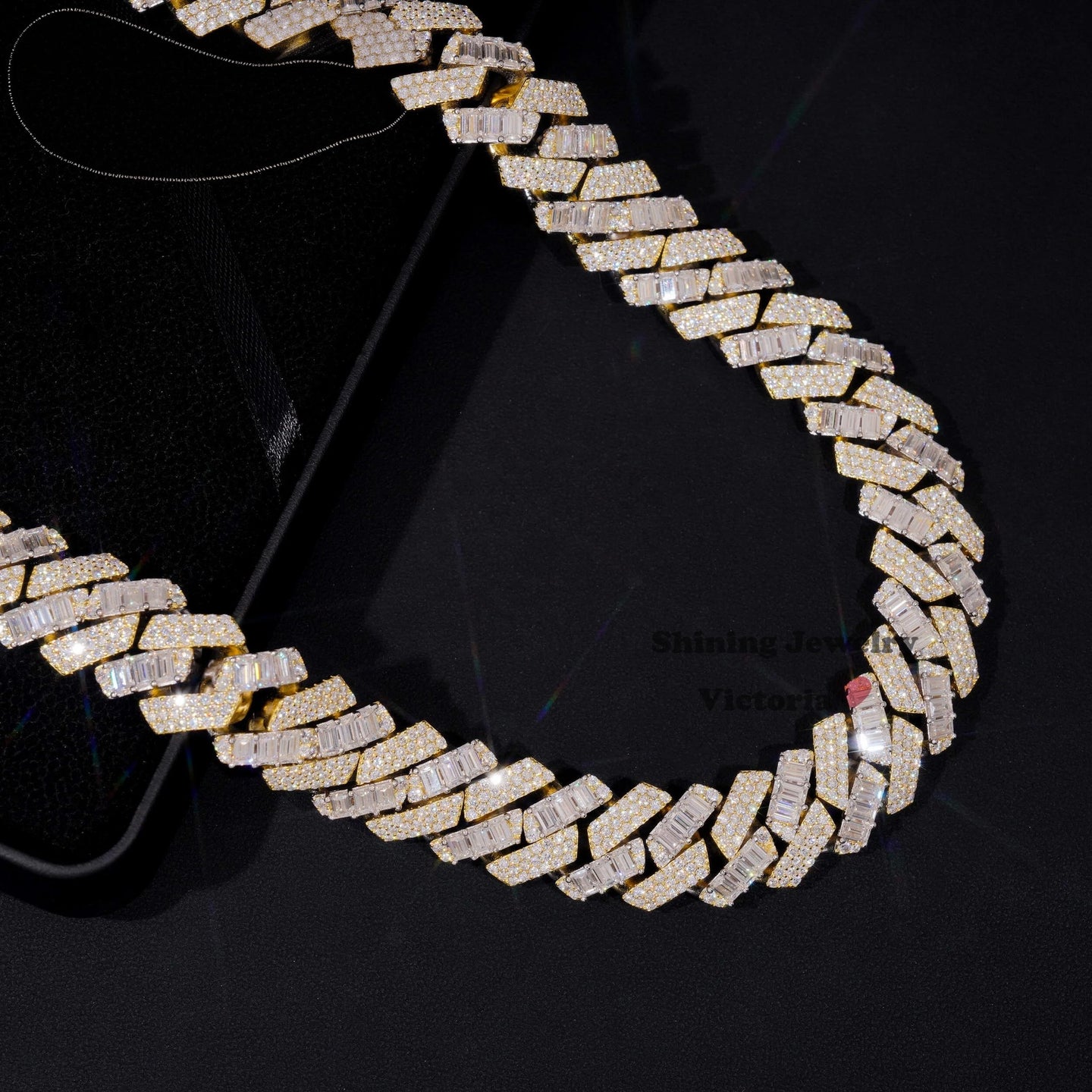 20MM Big Heavy Hip Hop Luxury Cuban Necklace 925 Silver Baguette Iced Out VVS Moissanite Lab Diamond Miami Cuban Link Chain