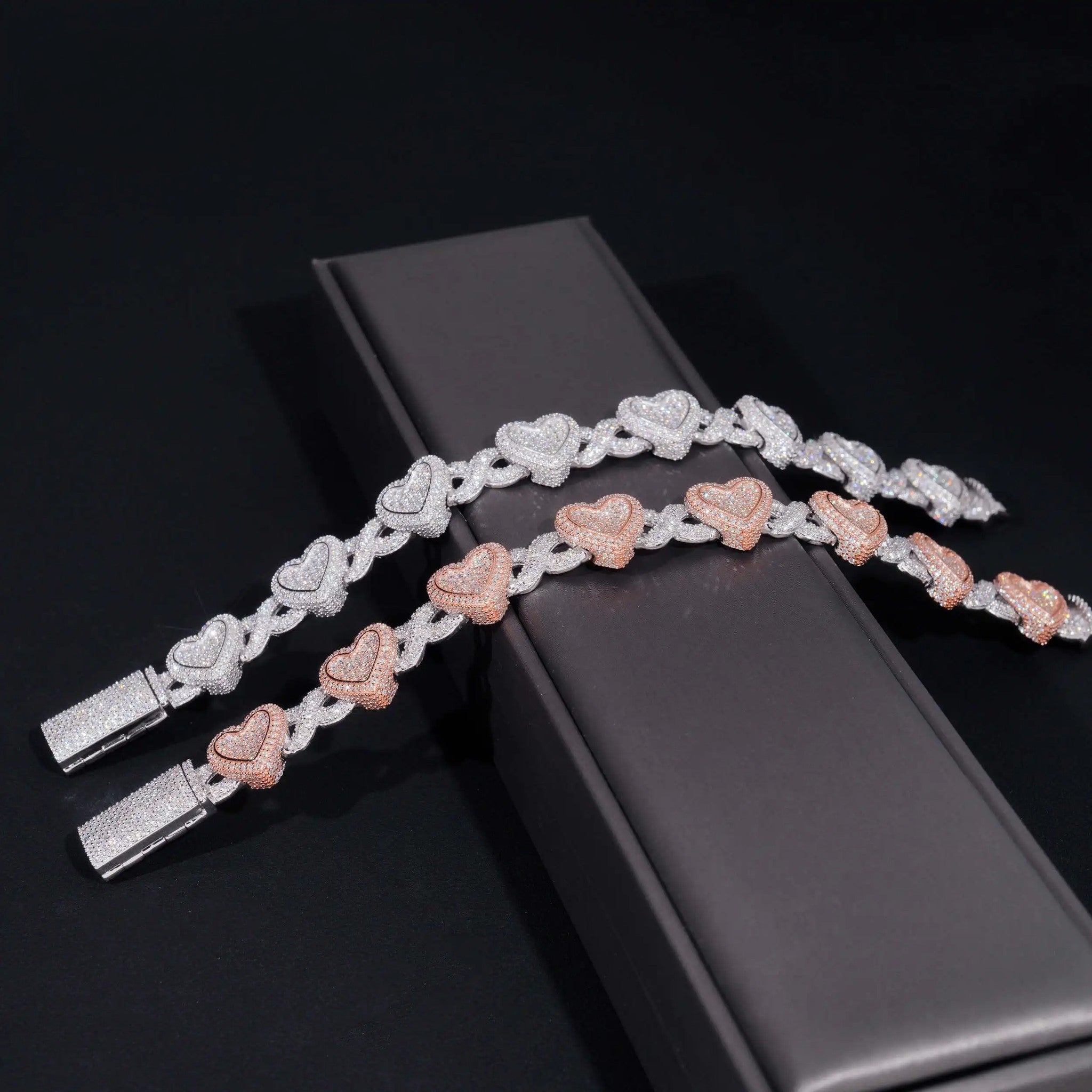 Heart Mixed Infinity Shape Mossanite Bracelet VVS Moissanite 925 Sterling Silver Ice Out Diamond Mossanite Cuban Link Chain