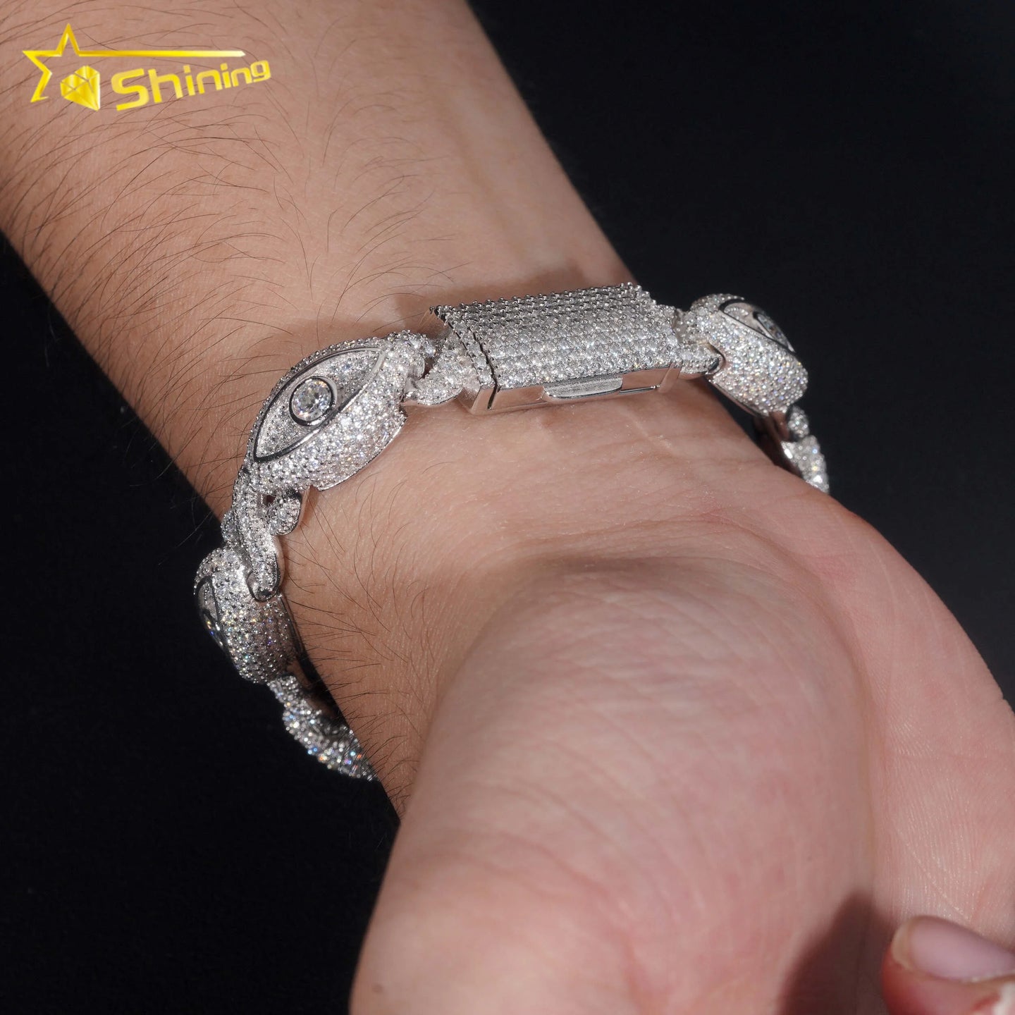 Pass Diamond Tester Silver 925 Gold Plated Hip Hop Jewelry Custom Mens Eye Bracelet VVS Moissanite Cuban Bracelet