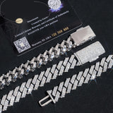 Shining Moissanite Hip Hop Jewelry 15mm 2rows Design Sterling Silver Gold Plated Diamond Moissanite Cuban Link Chain