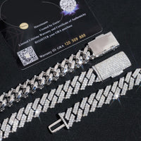 Shining Moissanite Hip Hop Jewelry 15mm 2rows Design Sterling Silver Gold Plated Diamond Moissanite Cuban Link Chain