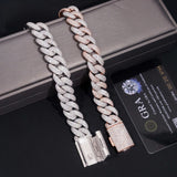 Rapper Jewelry Hip Hop Mens 15mm Iced Out 925 Sterling Silver Two Tone Moissanite Cuban Bracelets