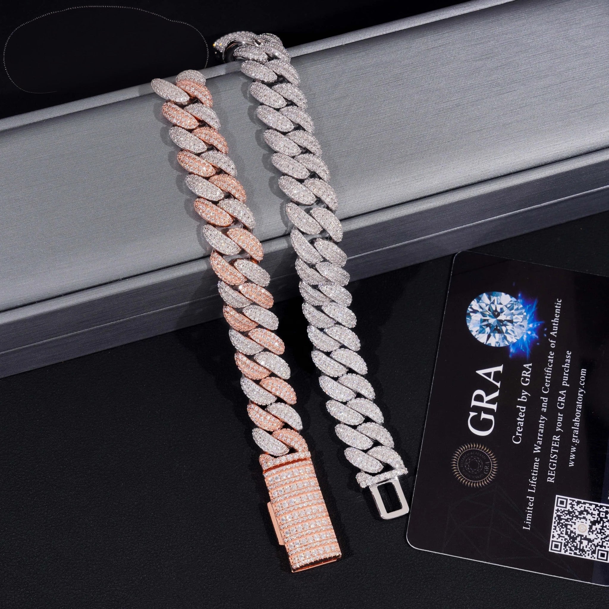 Hip Hop High Quality Iced Out Moon Shape 925 Silver Two Tone 13mm Moissanite Cuban Link Bracelet