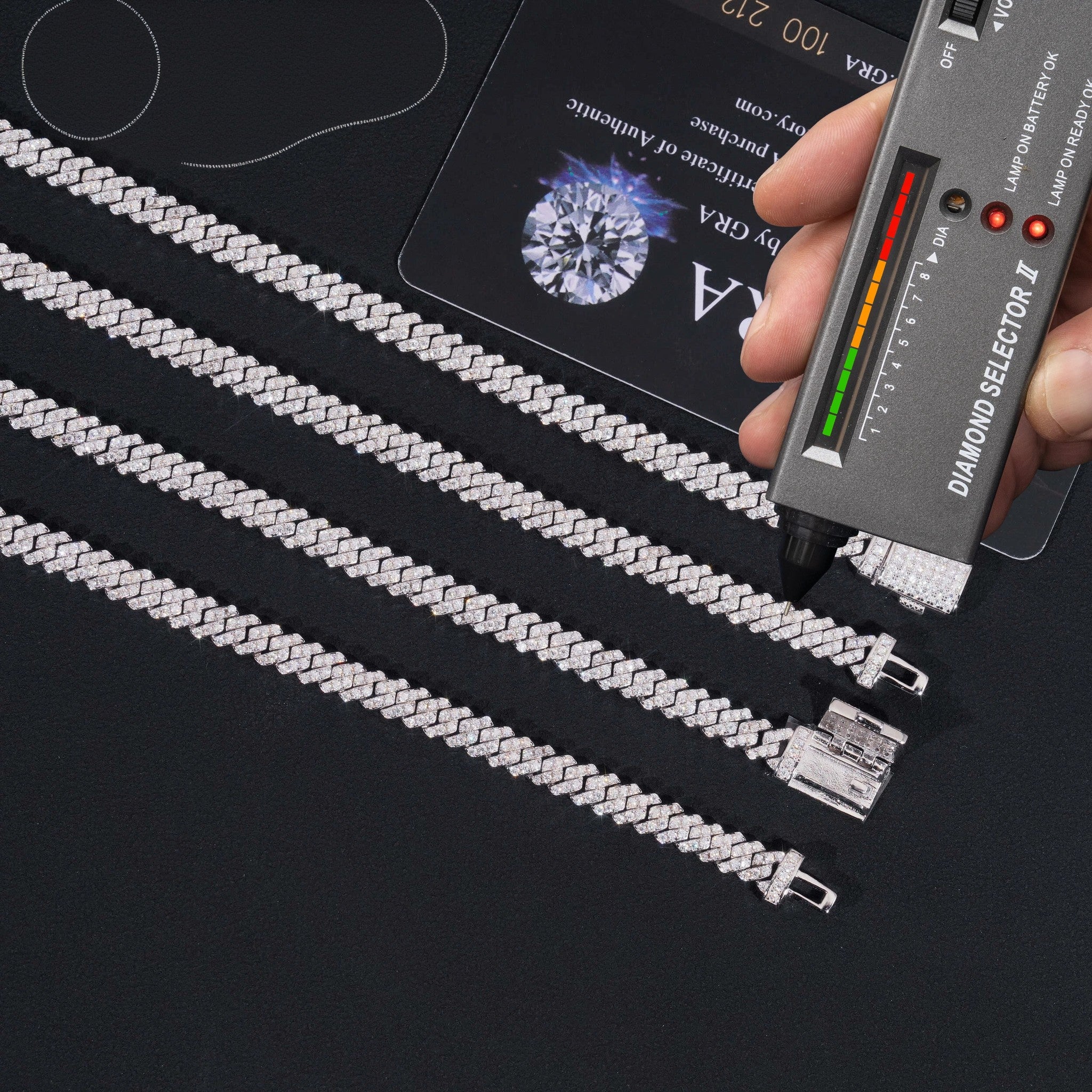 Hot Sale RTS Cuban Chain 5mm ONE ROW Moissanite Pass Diamond Tester 925 Silver Gold Plated Cuban Link Chain Fine Jewelry