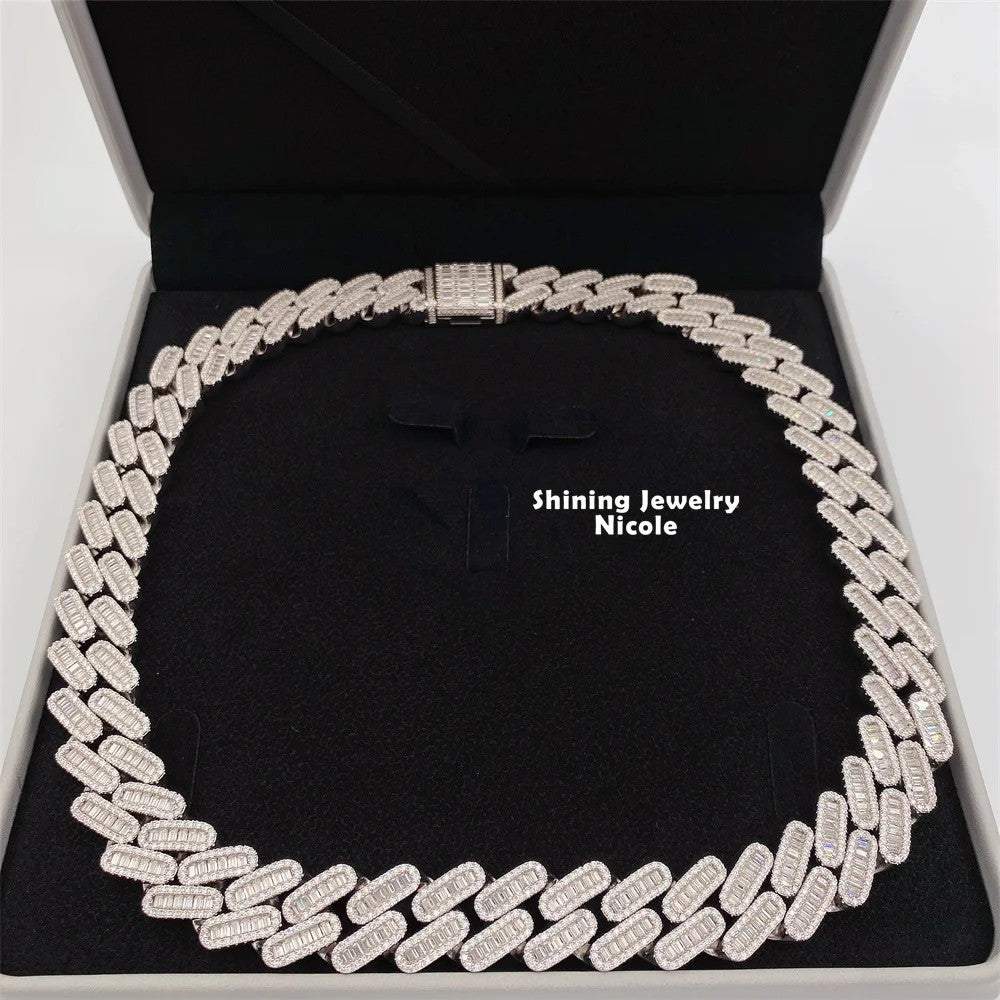 Fine Jewelry Luxury Hip Hop 18mm Iced Out Heavy 925 Silver Moissanite Diamond Cuban Link Chain