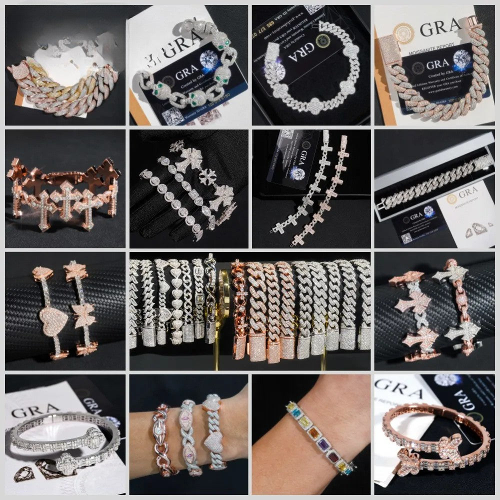 Pass Diamond Tester Silver 925 Gold Plated Hip Hop Jewelry Custom Mens Cross VVS Moissanite Cuban Bracelet