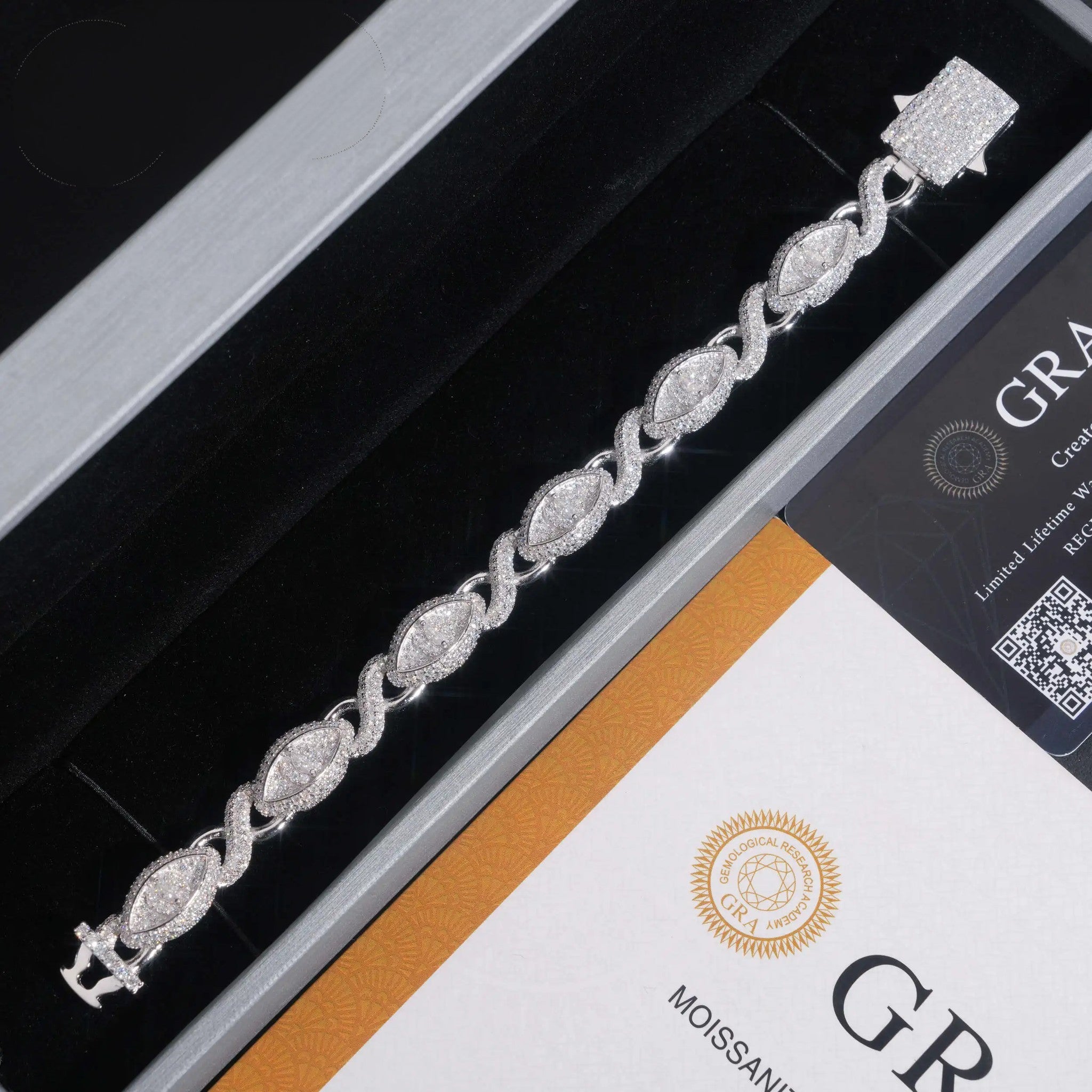 Real 925 Sterling Silver Gold Plated Hip Hop VVS Lab Diamond Moissanite Infinity Cat Eye Cuban Link Chain Bracelet