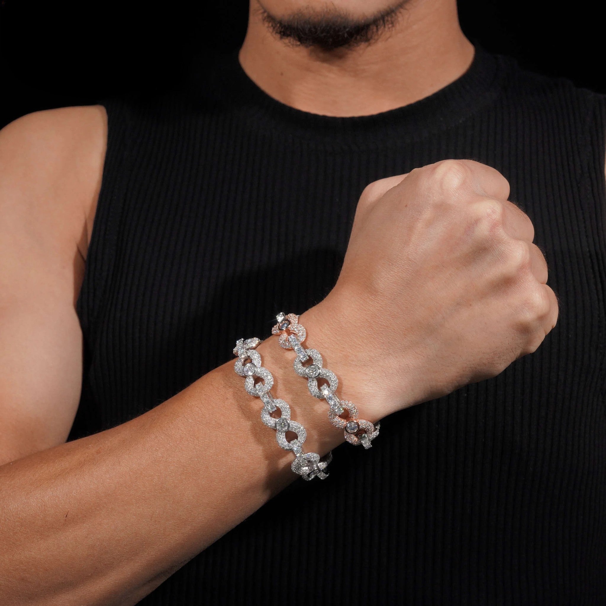 Ready to Ship 13MM Width Solid Sterling Silver 925 Gold Plated Hip Hop VVS Moissanite Infinity Cuban Link Chain Bracelet