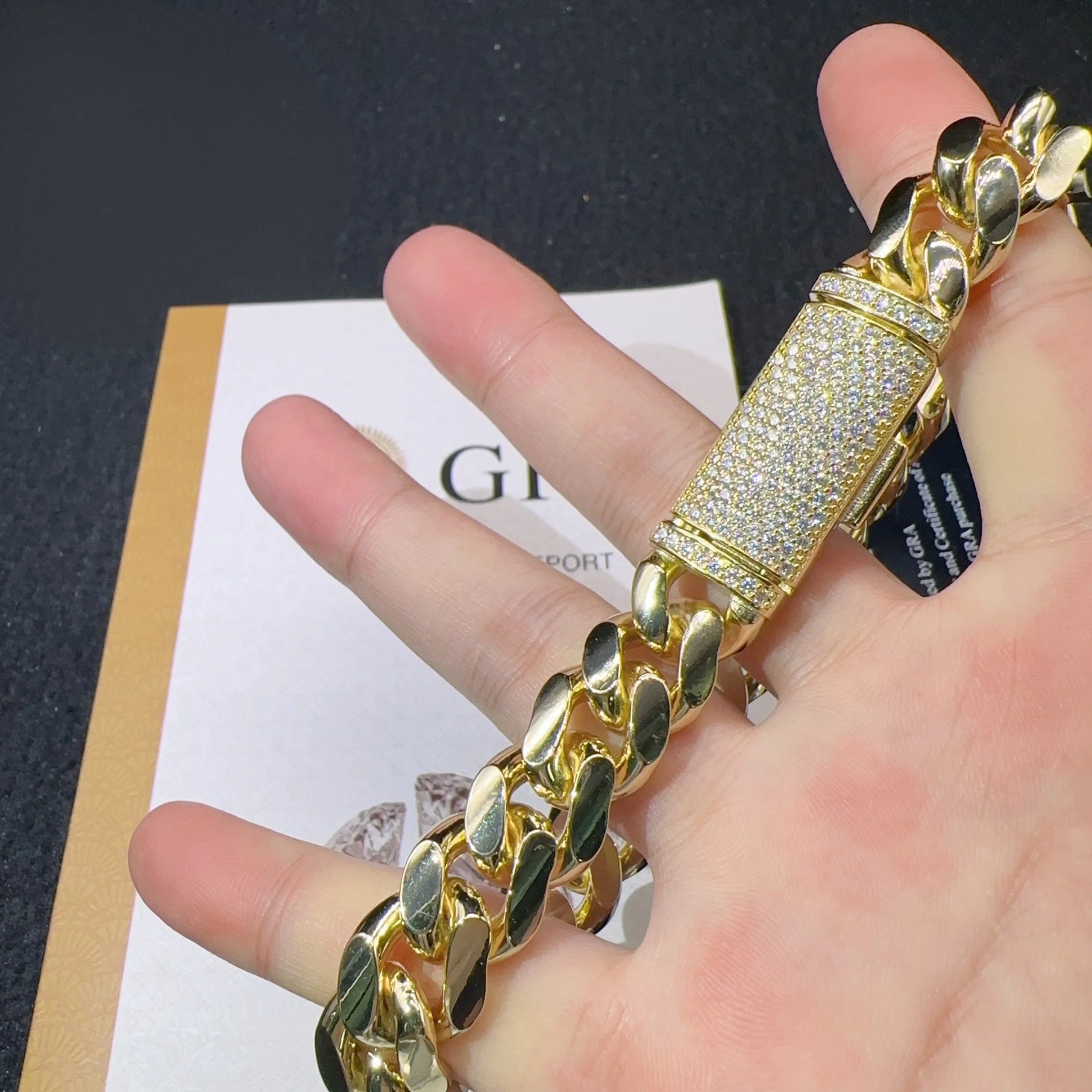 Fashion Sterling Silver 925 VVS Moissanite Lab Diamond Clasp Hip Hop Jewelry 14K Real Gold Plated Cuban Link Chain Bracelet