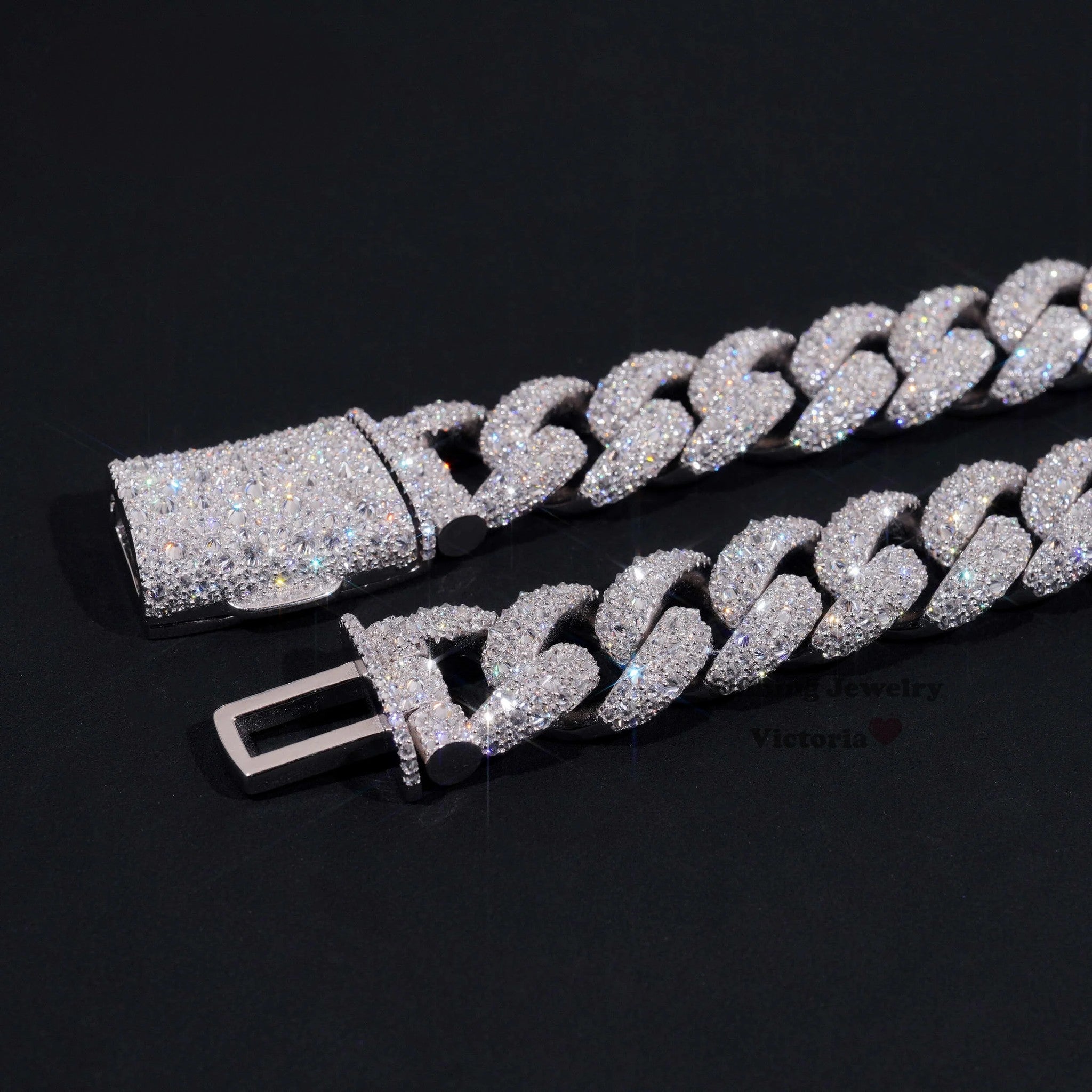 Rapper Hip Hop Jewelry Prong Setting GRA 925 Sterling Silver White Gold Plated Miami Moissanite Diamond 20MM Mosaic Cuban Chain