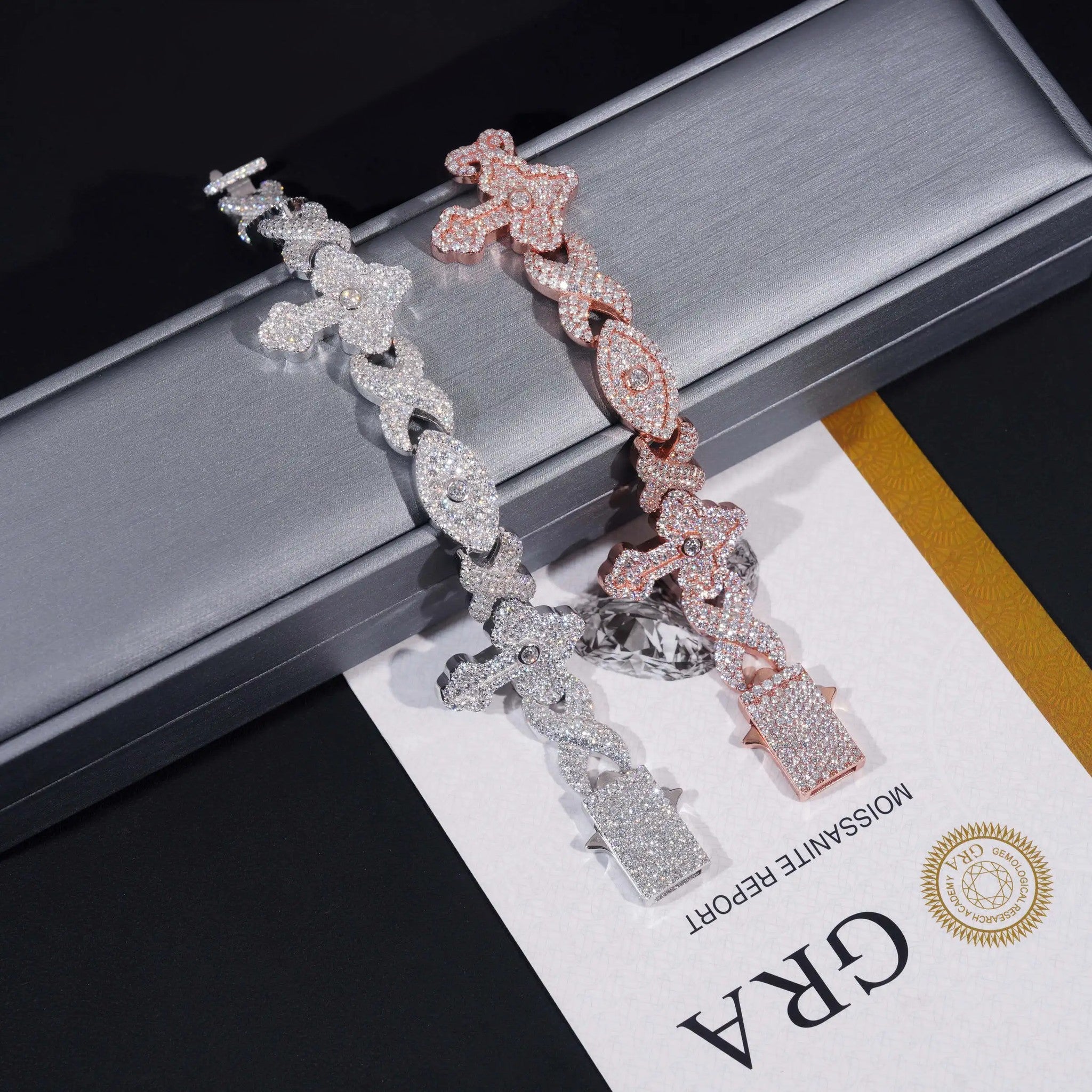 Wholesale Price Hip Hop Jewelry 925 Sterling Silver Pass Diamond Tester Iced Out Infinity Cross Eye Cuban Link Bracelet