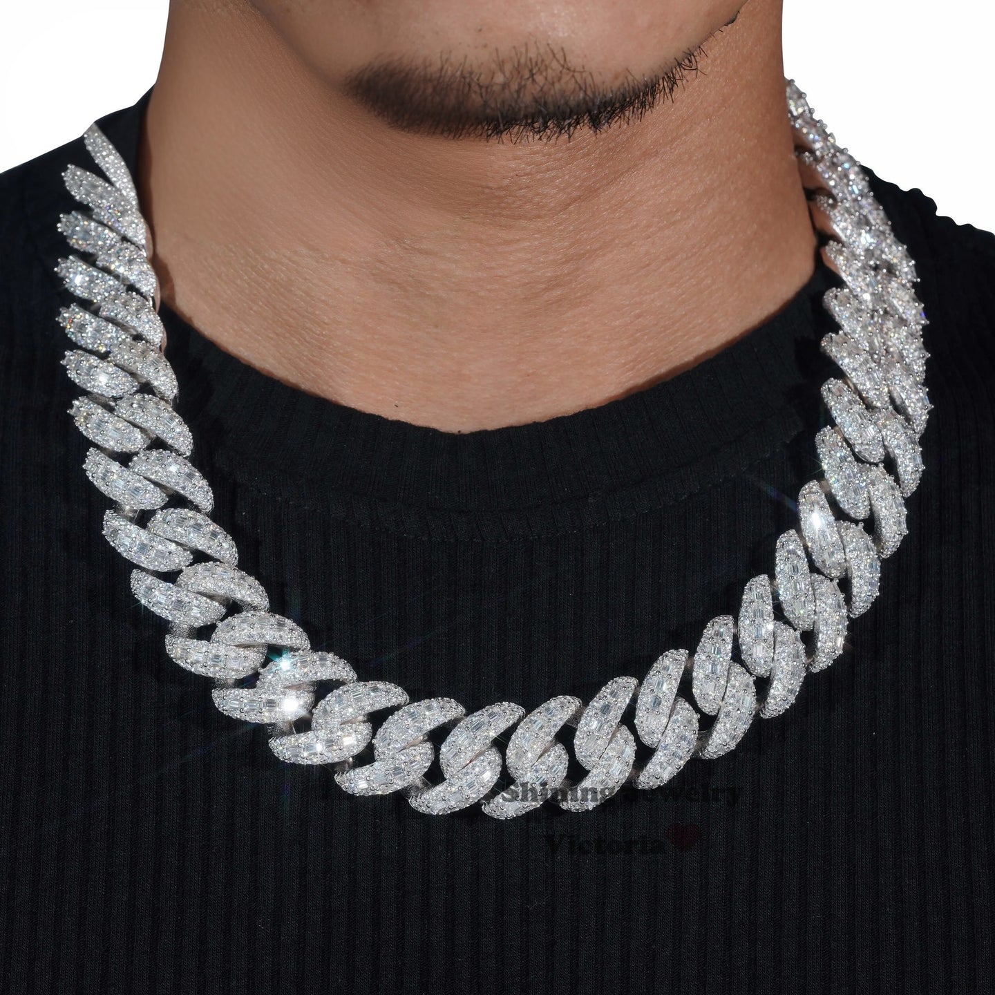 Bulk Size 22MM S925 Solid Silver Iced Out Hip Hop Jewelry Moissanite Diamond VVS Miami Cuban Link Chain Mosaic Cuban Chain