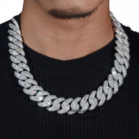 Bulk Size 22MM S925 Solid Silver Iced Out Hip Hop Jewelry Moissanite Diamond VVS Miami Cuban Link Chain Mosaic Cuban Chain