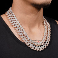 Hot Sell Men Necklace Sterling Silver 10MM 13MM Three Rows Rose Gold Cuban Link Chain Iced Out VVS Moissanite Diamond Necklace